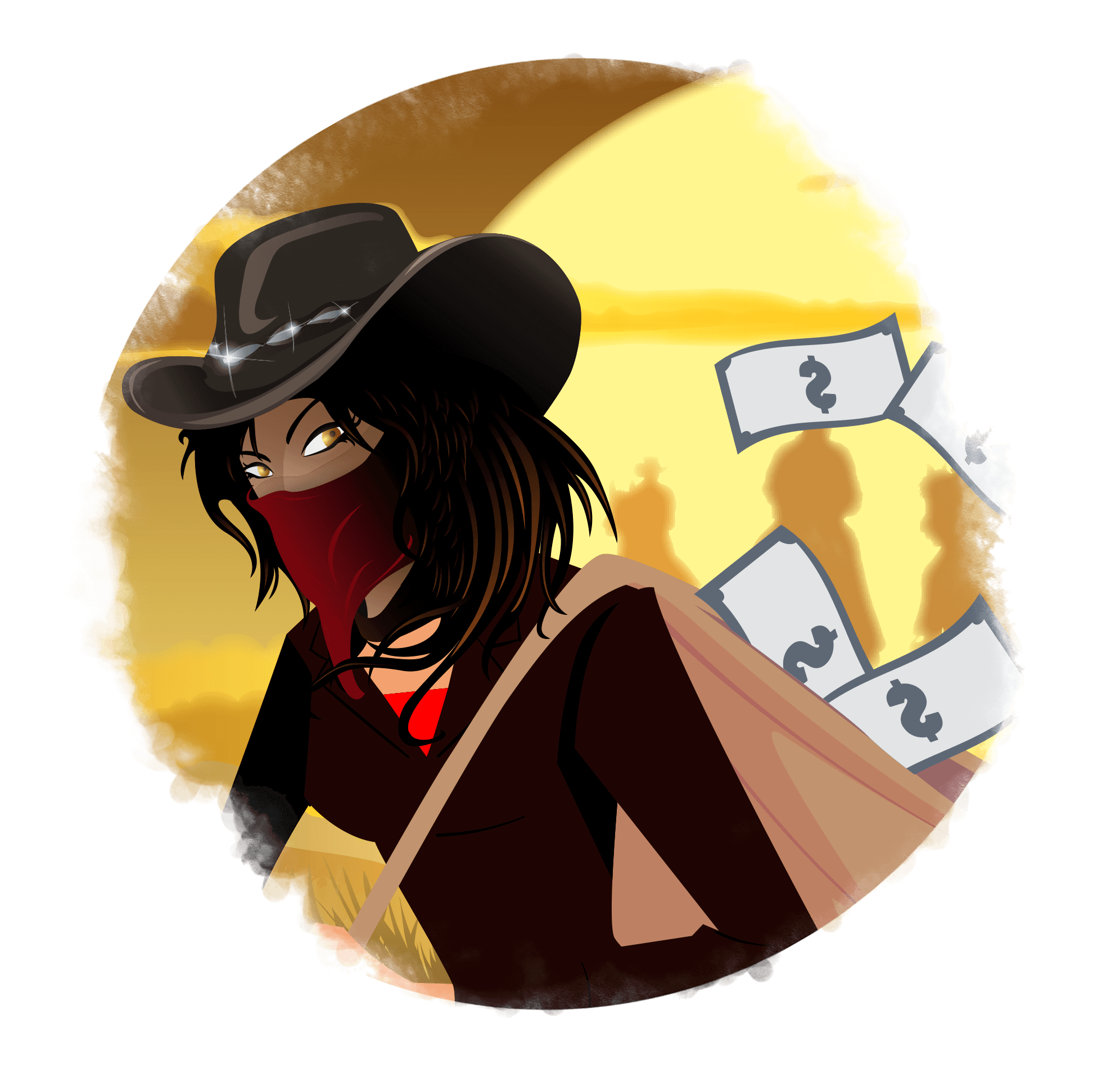 Cowgirl waering a bandana covering her mounth