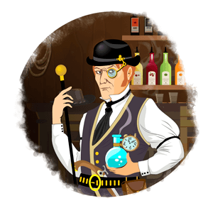 Charles Fey holding a chemistry vase