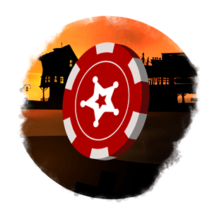 Red poker chip with sheriff's star on it