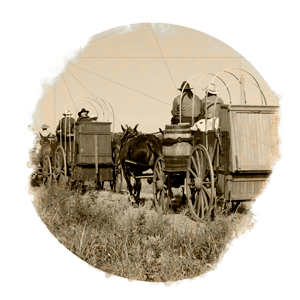 Stagecoach wagons moving forward on a single line