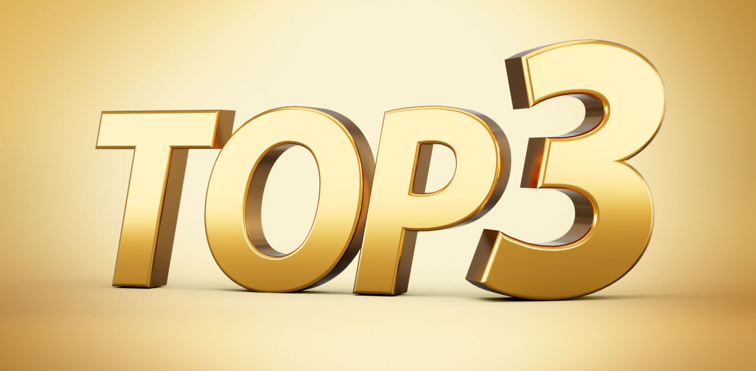 A 3D illustration of the words Top 3 in a bold font and in gold, against on a lighter gold background